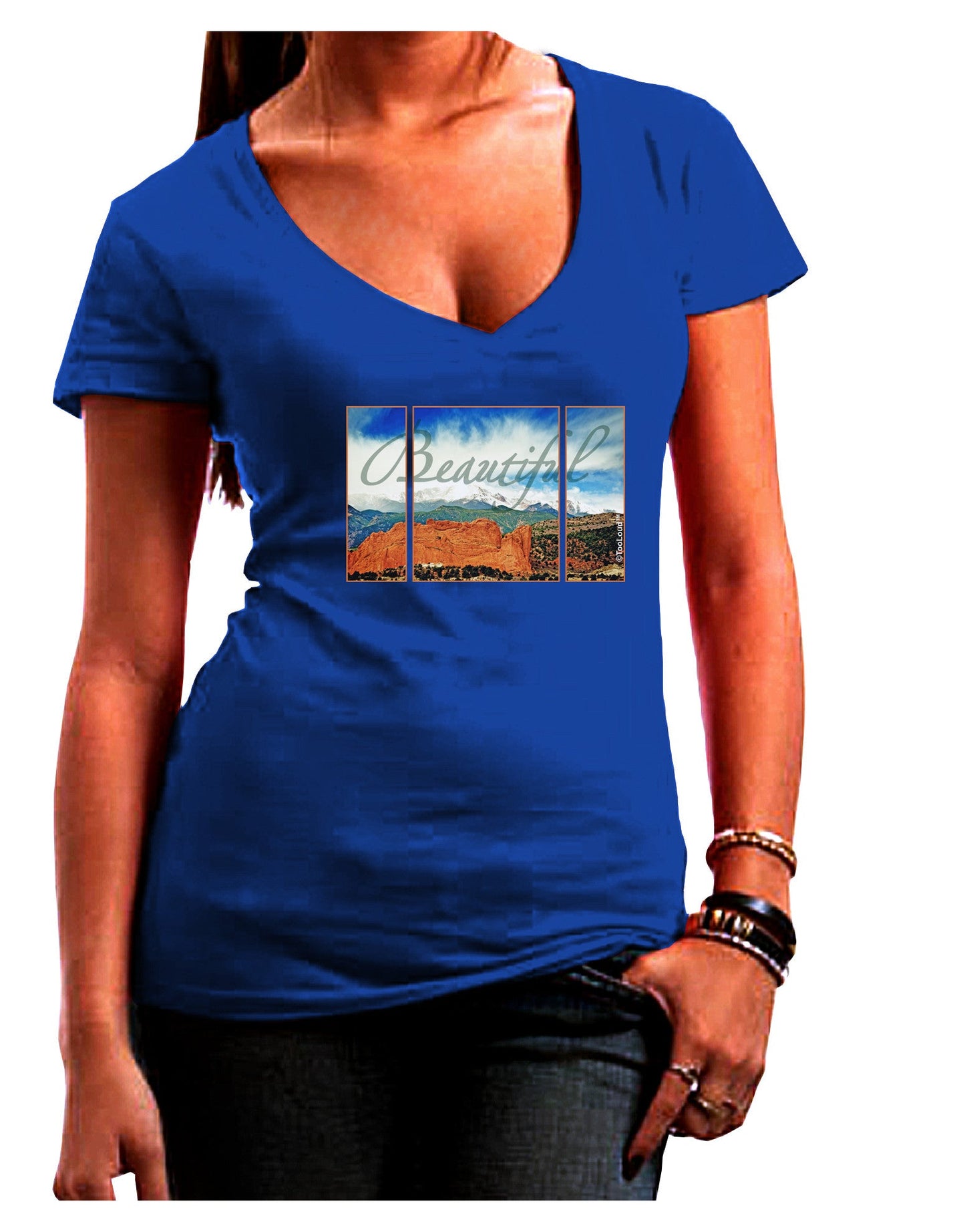 CO Beautiful View Text Womens V-Neck Dark T-Shirt-Womens V-Neck T-Shirts-TooLoud-Royal-Blue-Juniors Fitted Small-Davson Sales
