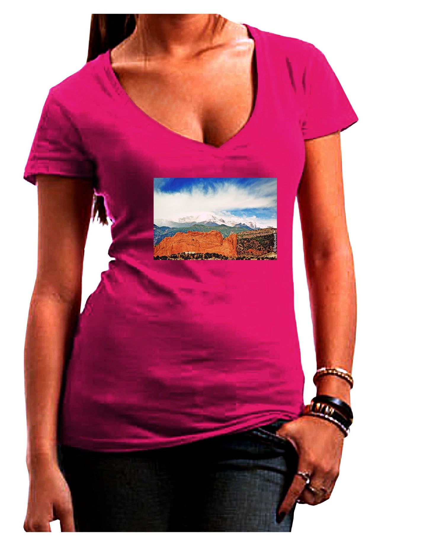 CO Beautiful View Womens V-Neck Dark T-Shirt-Womens V-Neck T-Shirts-TooLoud-Hot-Pink-Juniors Fitted Small-Davson Sales