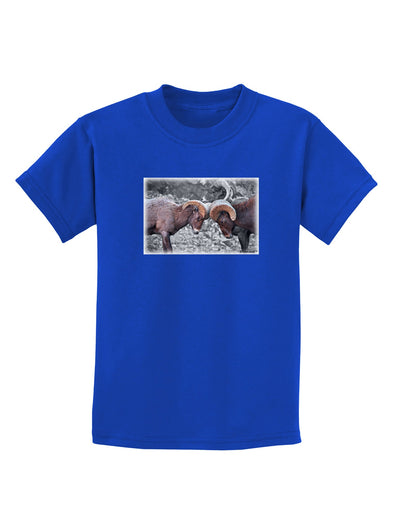 CO Bighorn Head Butt Desaturated Childrens Dark T-Shirt-Childrens T-Shirt-TooLoud-Royal-Blue-X-Small-Davson Sales