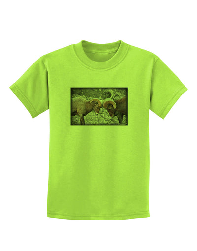 CO Bighorn Head Butt Desaturated Childrens T-Shirt-Childrens T-Shirt-TooLoud-Lime-Green-X-Small-Davson Sales