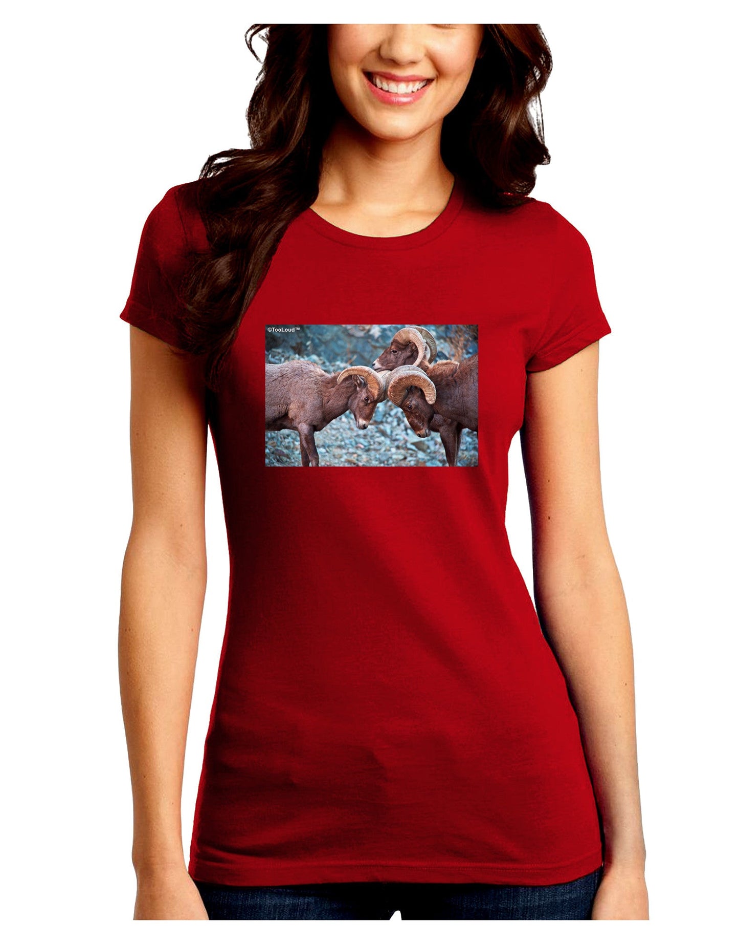 CO Bighorn Head Butt Juniors Petite Crew Dark T-Shirt-T-Shirts Juniors Tops-TooLoud-Red-Juniors Fitted Small-Davson Sales