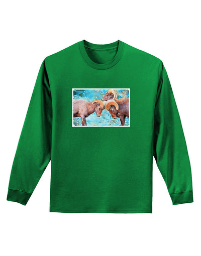 CO Bighorn Head Butt Watercolor Adult Long Sleeve Dark T-Shirt-TooLoud-Kelly-Green-Small-Davson Sales