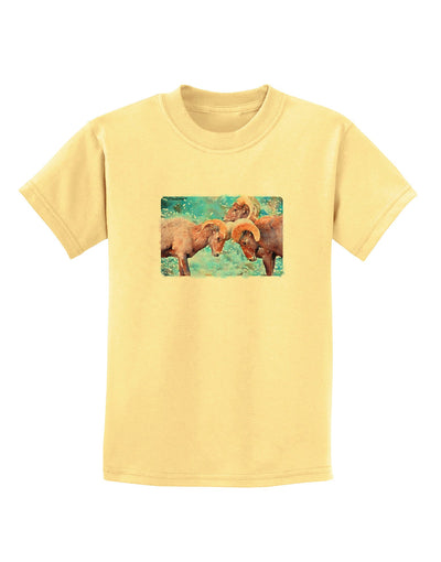 CO Bighorn Head Butt Watercolor Childrens T-Shirt-Childrens T-Shirt-TooLoud-Daffodil-Yellow-X-Small-Davson Sales