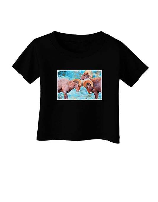 CO Bighorn Head Butt Watercolor Infant T-Shirt Dark-Infant T-Shirt-TooLoud-Black-06-Months-Davson Sales
