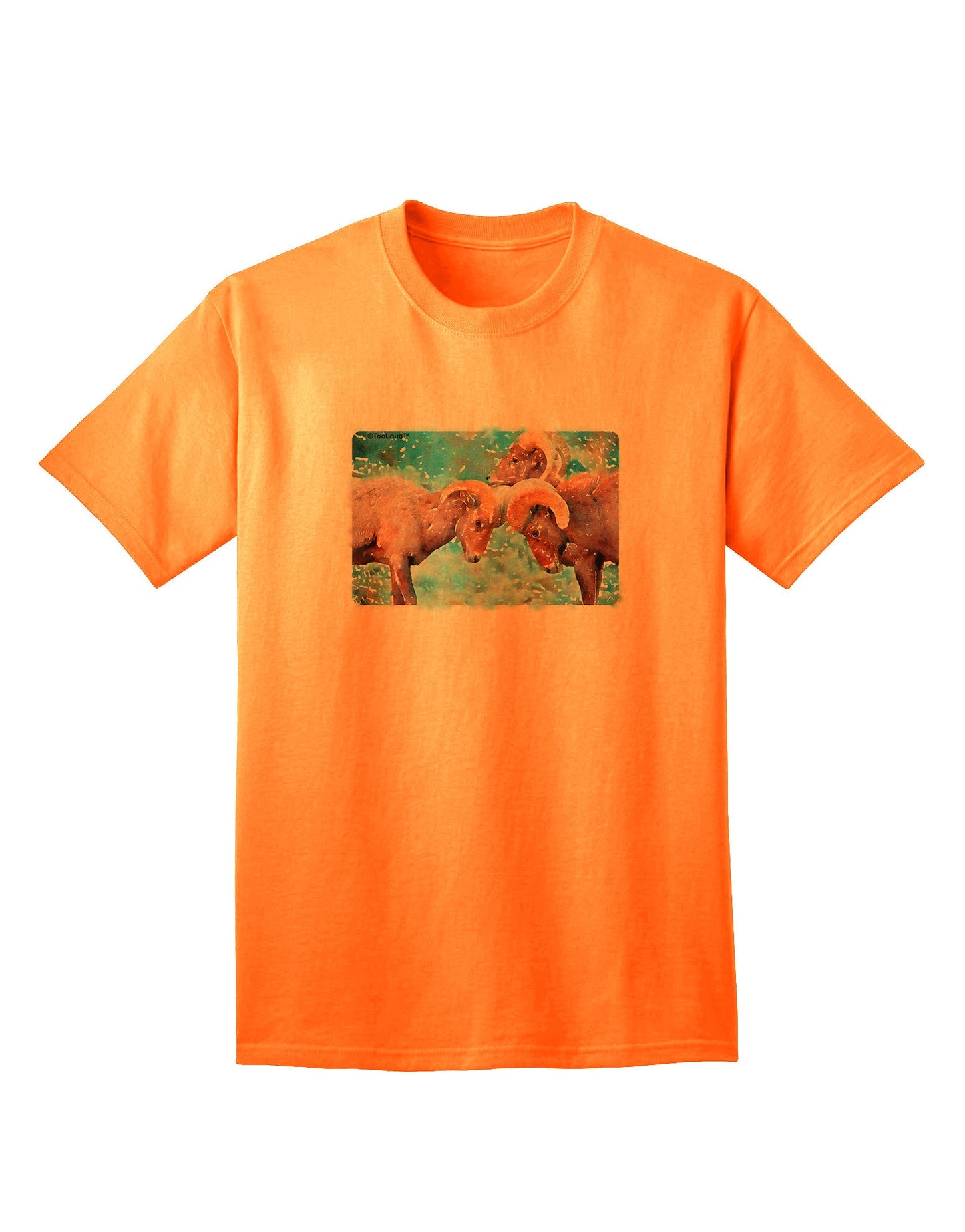 CO Bighorn Head Butt Watercolor - Premium Adult T-Shirt Collection-Mens T-shirts-TooLoud-Neon-Orange-Small-Davson Sales