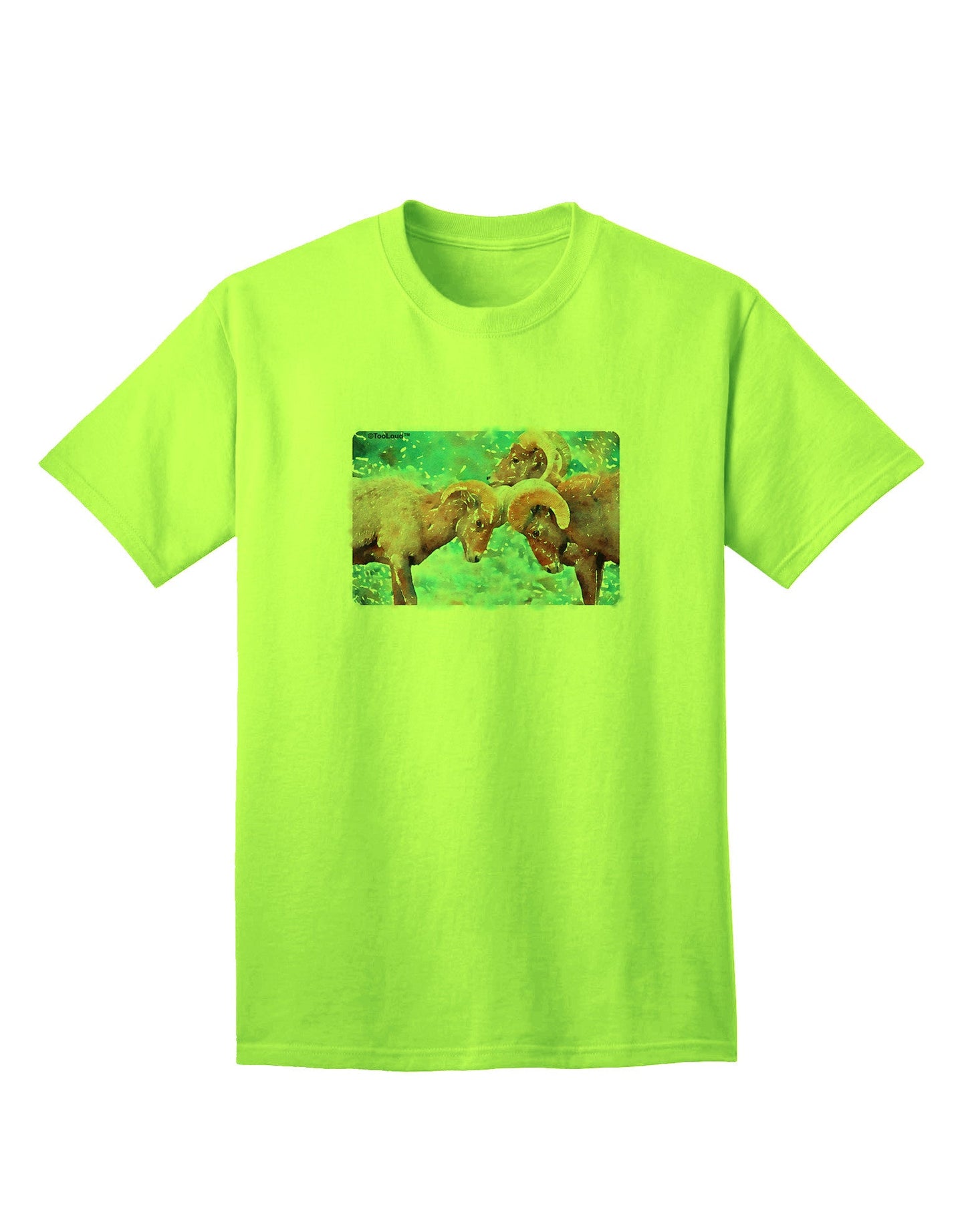 CO Bighorn Head Butt Watercolor - Premium Adult T-Shirt Collection-Mens T-shirts-TooLoud-Neon-Green-Small-Davson Sales