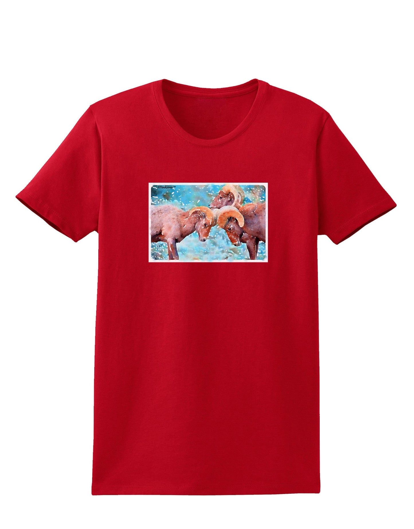 CO Bighorn Head Butt Watercolor Womens Dark T-Shirt-TooLoud-Red-X-Small-Davson Sales