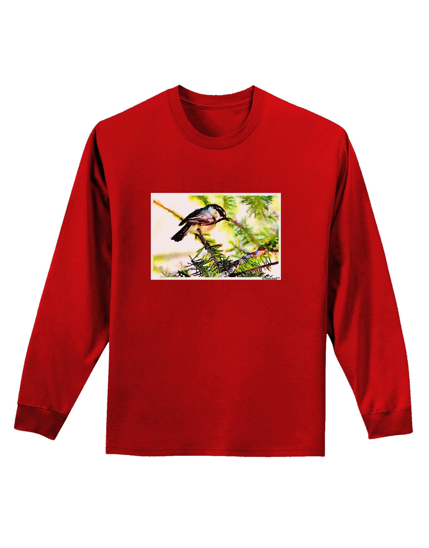 CO Chickadee Watercolor Adult Long Sleeve Dark T-Shirt-TooLoud-Red-Small-Davson Sales