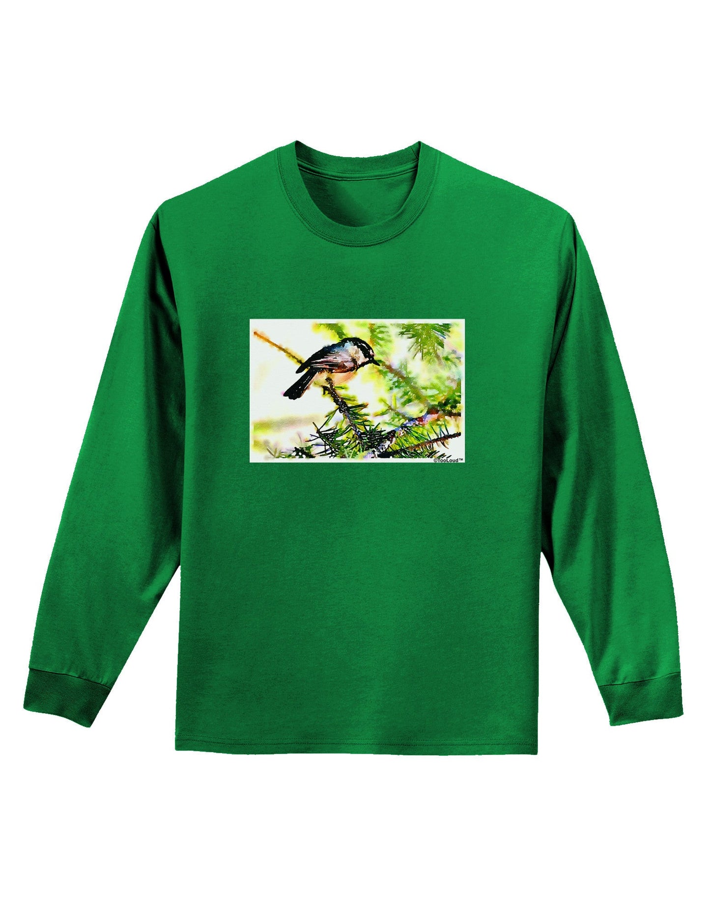 CO Chickadee Watercolor Adult Long Sleeve Dark T-Shirt-TooLoud-Kelly-Green-Small-Davson Sales