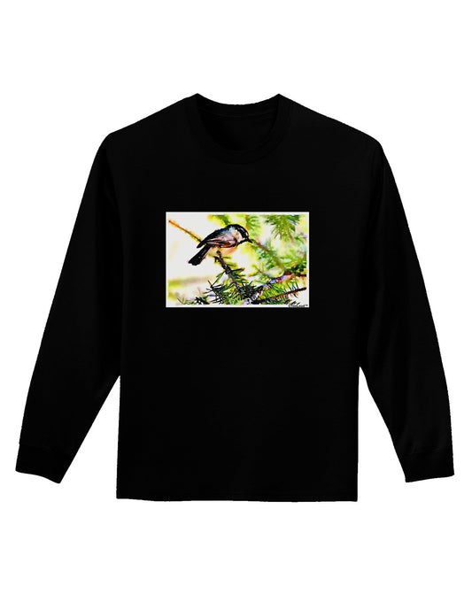 CO Chickadee Watercolor Adult Long Sleeve Dark T-Shirt-TooLoud-Black-Small-Davson Sales