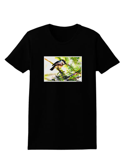 CO Chickadee Watercolor Womens Dark T-Shirt-TooLoud-Black-X-Small-Davson Sales