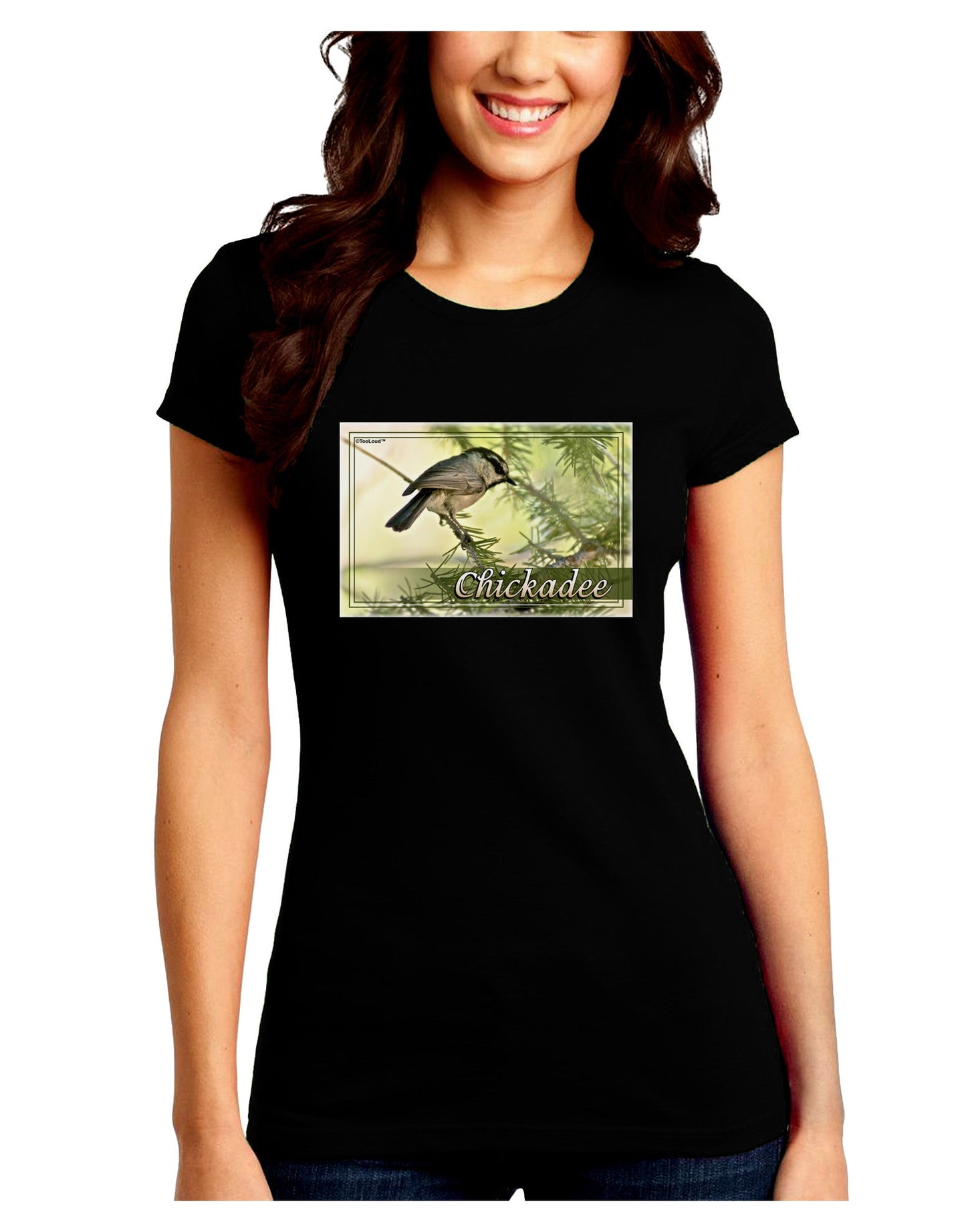 CO Chickadee with Text Juniors Petite Crew Dark T-Shirt-T-Shirts Juniors Tops-TooLoud-Black-Juniors Fitted Small-Davson Sales