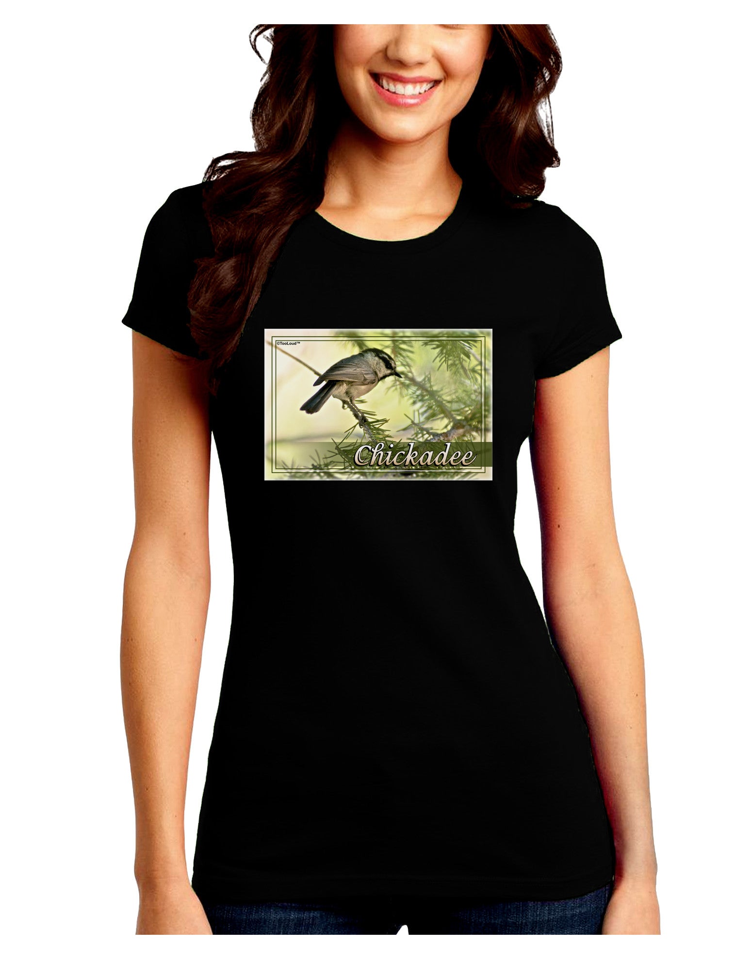 CO Chickadee with Text Juniors Petite Crew Dark T-Shirt-T-Shirts Juniors Tops-TooLoud-Black-Juniors Fitted Small-Davson Sales