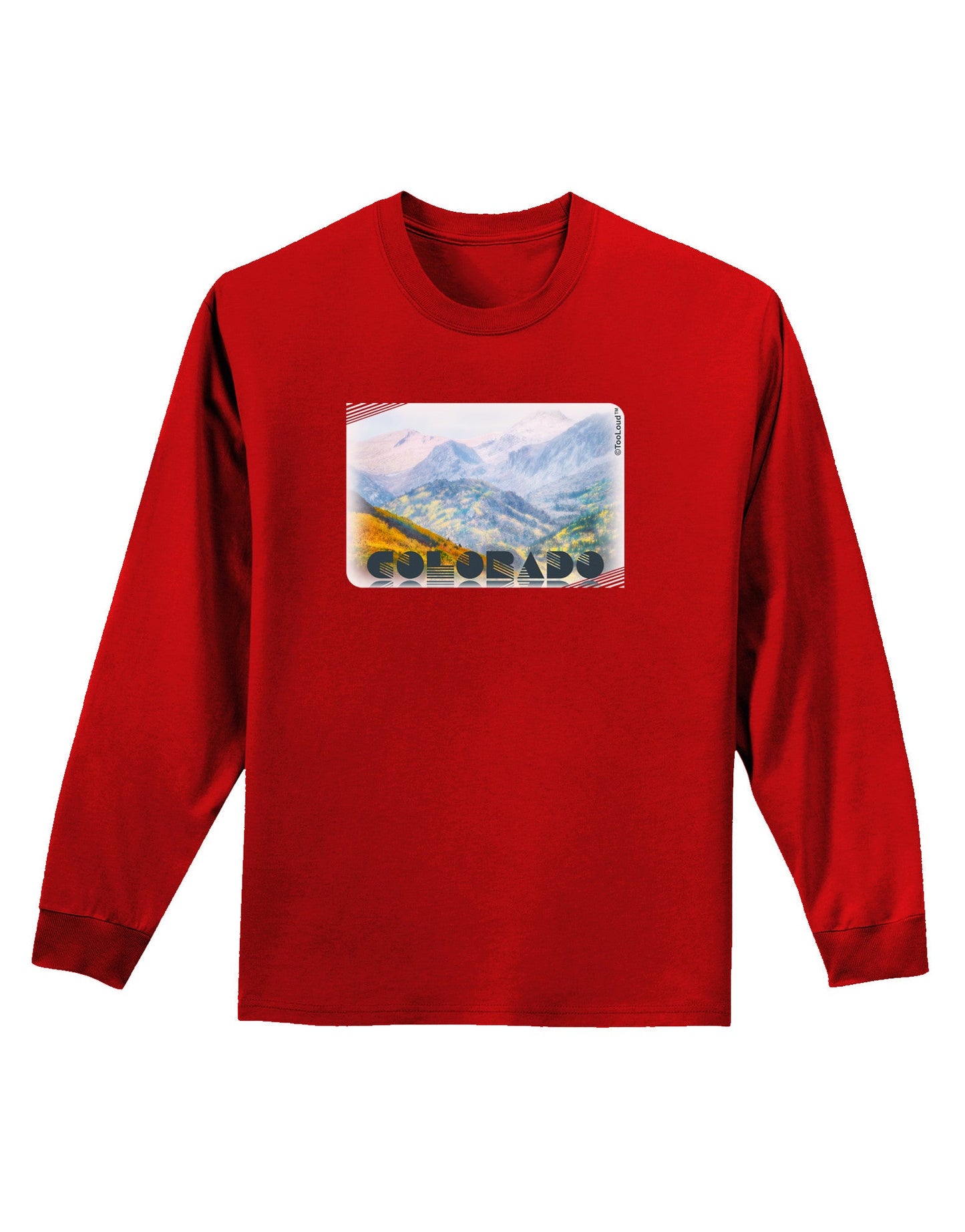 CO Fog Mountains Text Adult Long Sleeve Dark T-Shirt-TooLoud-Red-Small-Davson Sales