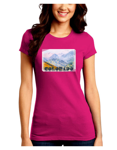 CO Fog Mountains Text Juniors Crew Dark T-Shirt-T-Shirts Juniors Tops-TooLoud-Hot-Pink-Juniors Fitted Small-Davson Sales