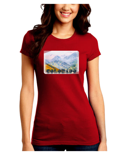 CO Fog Mountains Text Juniors Crew Dark T-Shirt-T-Shirts Juniors Tops-TooLoud-Red-Juniors Fitted Small-Davson Sales