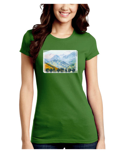CO Fog Mountains Text Juniors Crew Dark T-Shirt-T-Shirts Juniors Tops-TooLoud-Kiwi-Green-Juniors Fitted Small-Davson Sales