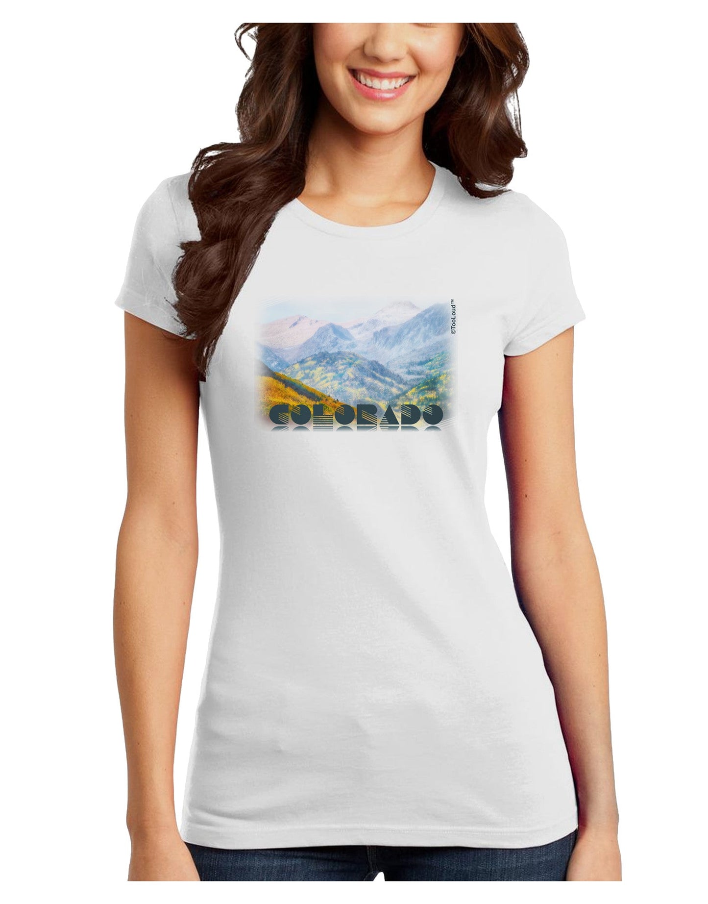 CO Fog Mountains Text Juniors T-Shirt-Womens Juniors T-Shirt-TooLoud-White-Juniors Fitted X-Small-Davson Sales