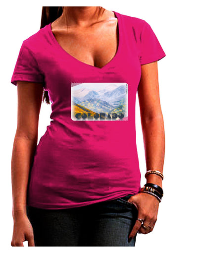 CO Fog Mountains Text Juniors V-Neck Dark T-Shirt-Womens V-Neck T-Shirts-TooLoud-Hot-Pink-Juniors Fitted Small-Davson Sales