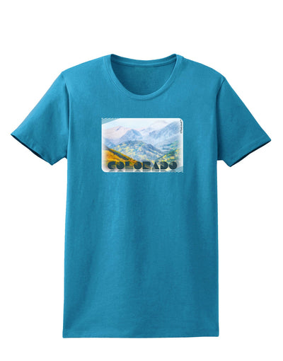 CO Fog Mountains Text Womens Dark T-Shirt-TooLoud-Turquoise-X-Small-Davson Sales