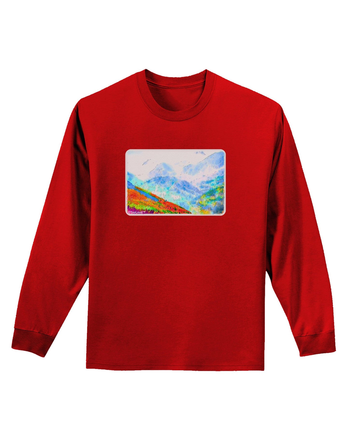 CO Fog Mountains Watercolor Adult Long Sleeve Dark T-Shirt-TooLoud-Red-Small-Davson Sales