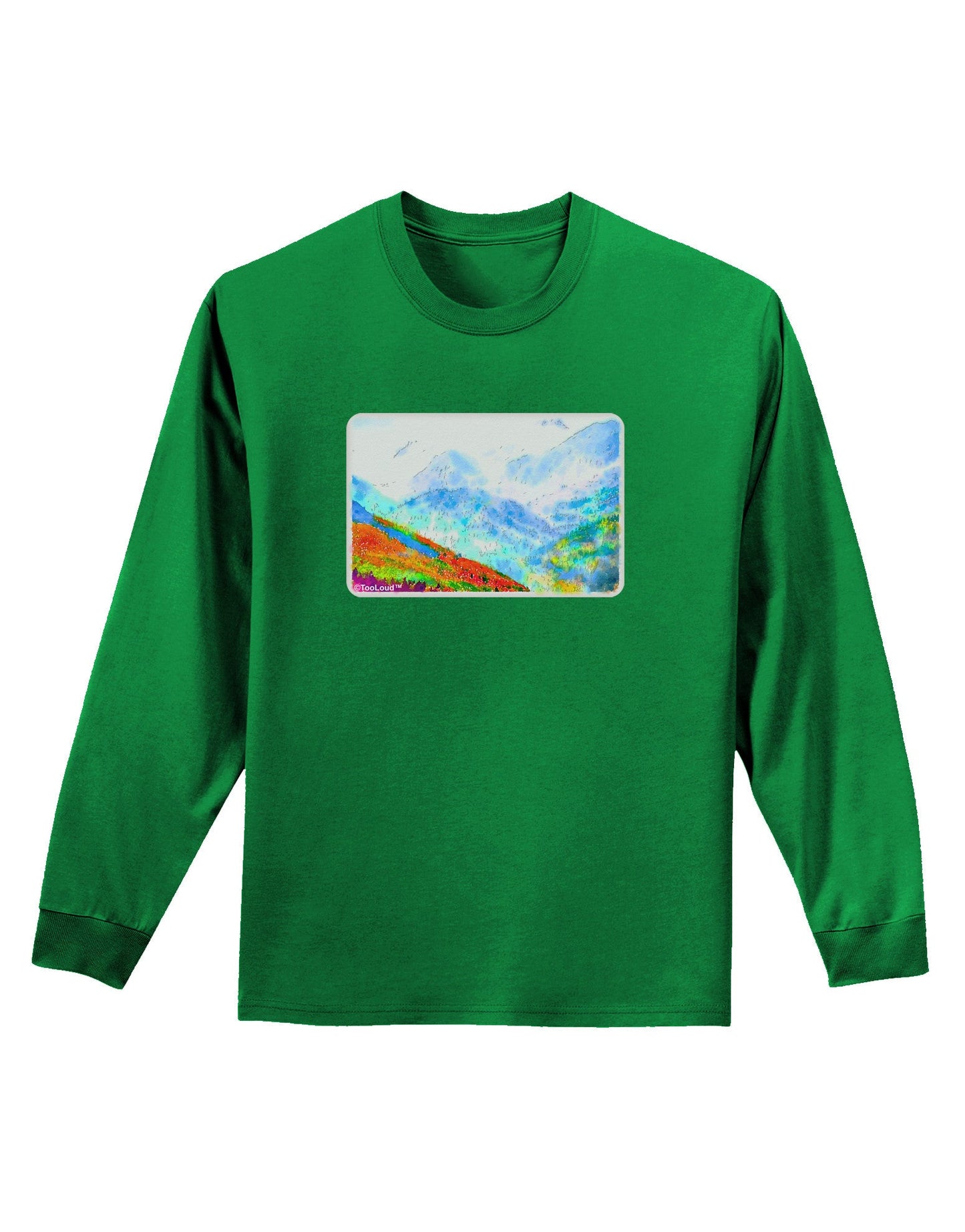 CO Fog Mountains Watercolor Adult Long Sleeve Dark T-Shirt-TooLoud-Kelly-Green-Small-Davson Sales