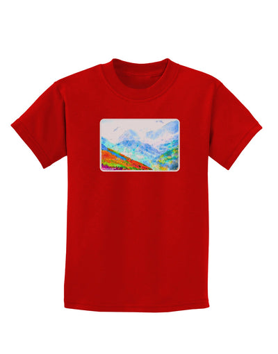 CO Fog Mountains Watercolor Childrens Dark T-Shirt-Childrens T-Shirt-TooLoud-Red-X-Small-Davson Sales