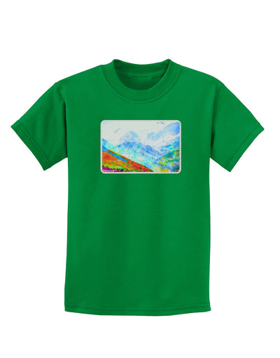 CO Fog Mountains Watercolor Childrens Dark T-Shirt-Childrens T-Shirt-TooLoud-Kelly-Green-X-Small-Davson Sales