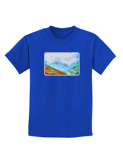 CO Fog Mountains Watercolor Childrens Dark T-Shirt-Childrens T-Shirt-TooLoud-Royal-Blue-X-Small-Davson Sales
