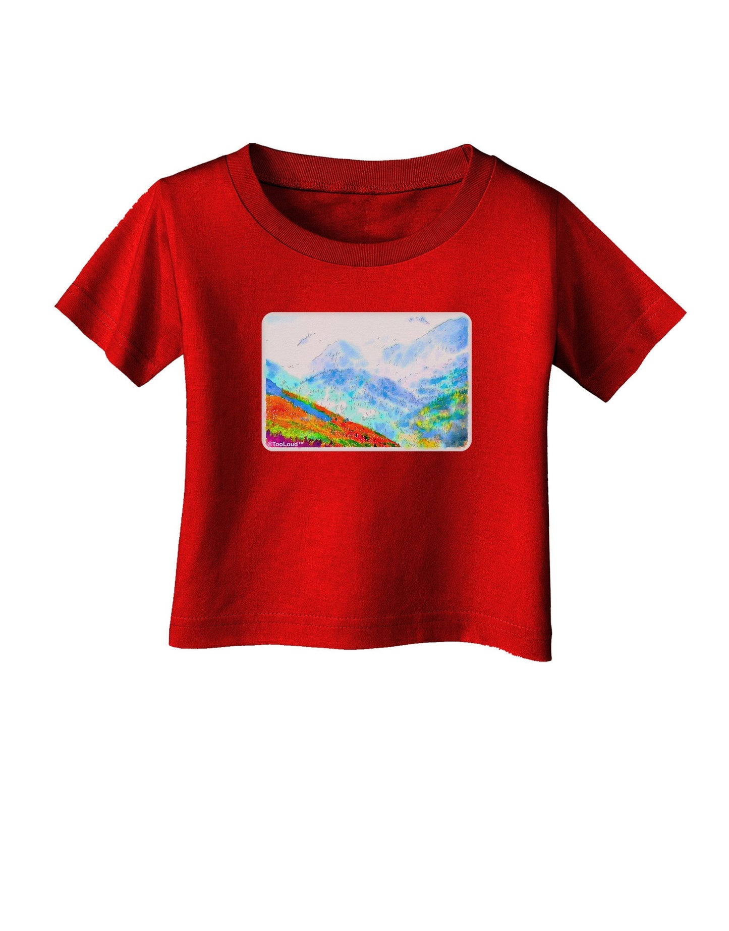 CO Fog Mountains Watercolor Infant T-Shirt Dark-Infant T-Shirt-TooLoud-Red-06-Months-Davson Sales