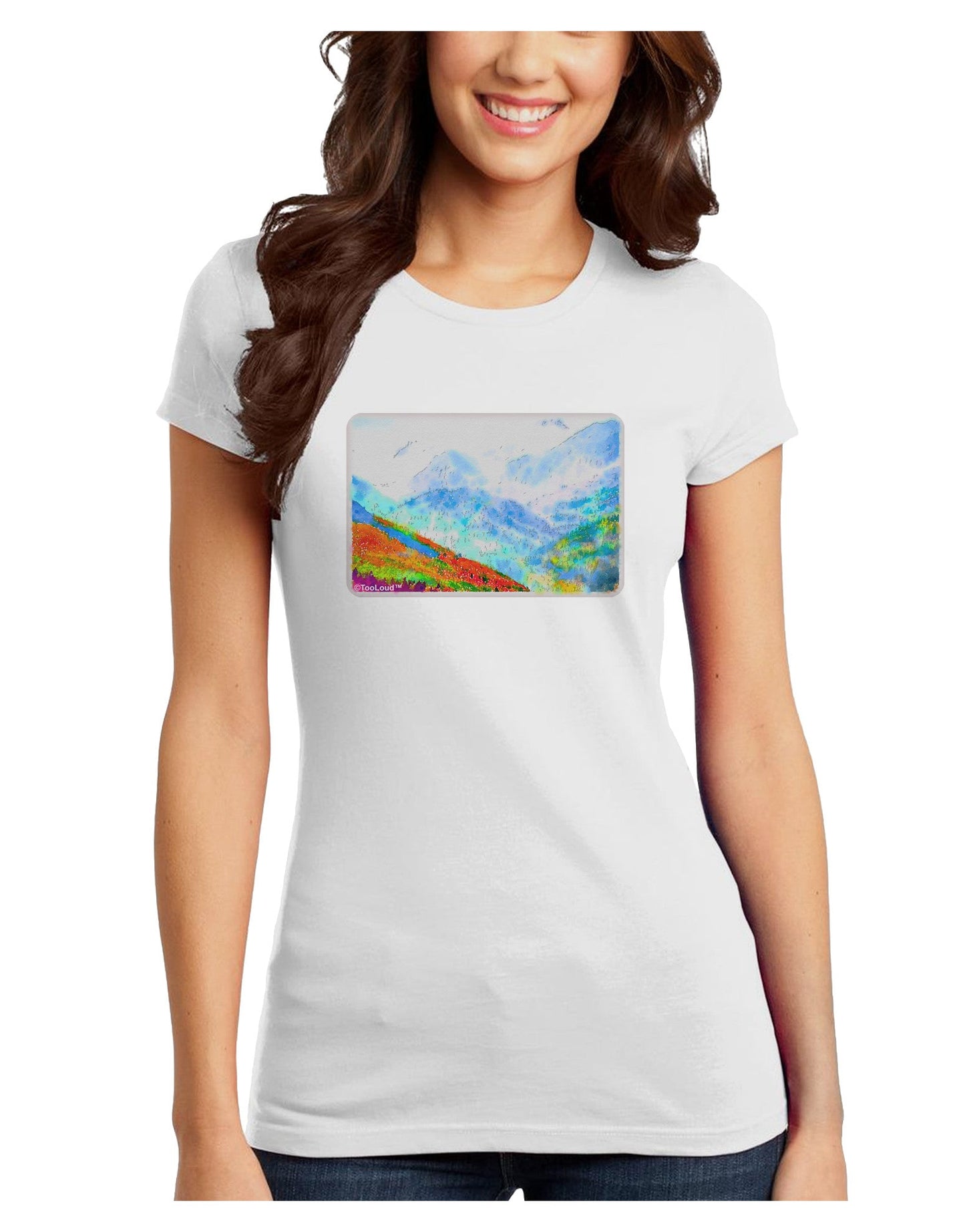 CO Fog Mountains Watercolor Juniors T-Shirt-Womens Juniors T-Shirt-TooLoud-White-Juniors Fitted X-Small-Davson Sales