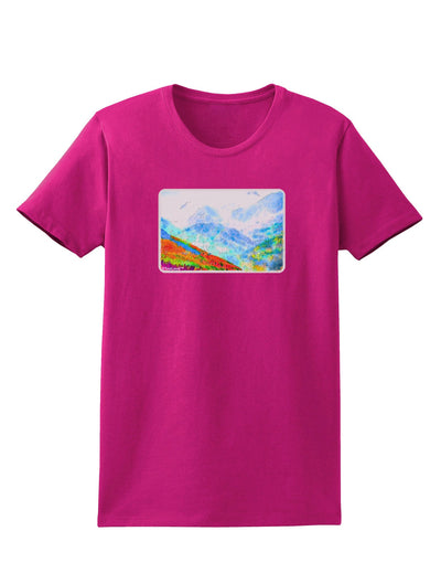 CO Fog Mountains Watercolor Womens Dark T-Shirt-TooLoud-Hot-Pink-Small-Davson Sales