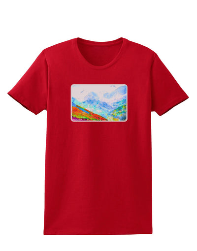 CO Fog Mountains Watercolor Womens Dark T-Shirt-TooLoud-Red-X-Small-Davson Sales