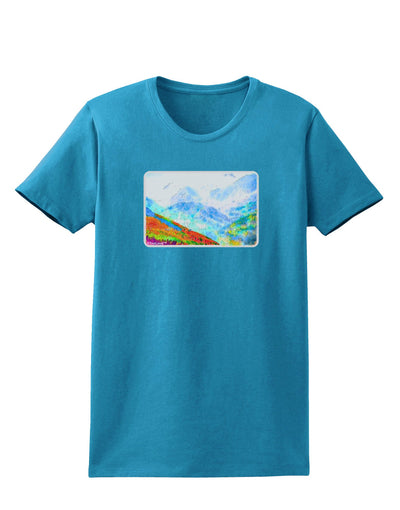 CO Fog Mountains Watercolor Womens Dark T-Shirt-TooLoud-Turquoise-X-Small-Davson Sales