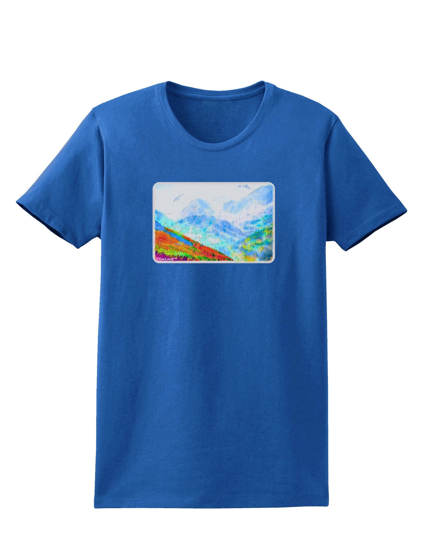 CO Fog Mountains Watercolor Womens Dark T-Shirt-TooLoud-Royal-Blue-X-Small-Davson Sales