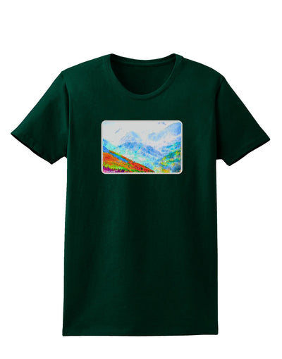 CO Fog Mountains Watercolor Womens Dark T-Shirt-TooLoud-Forest-Green-Small-Davson Sales