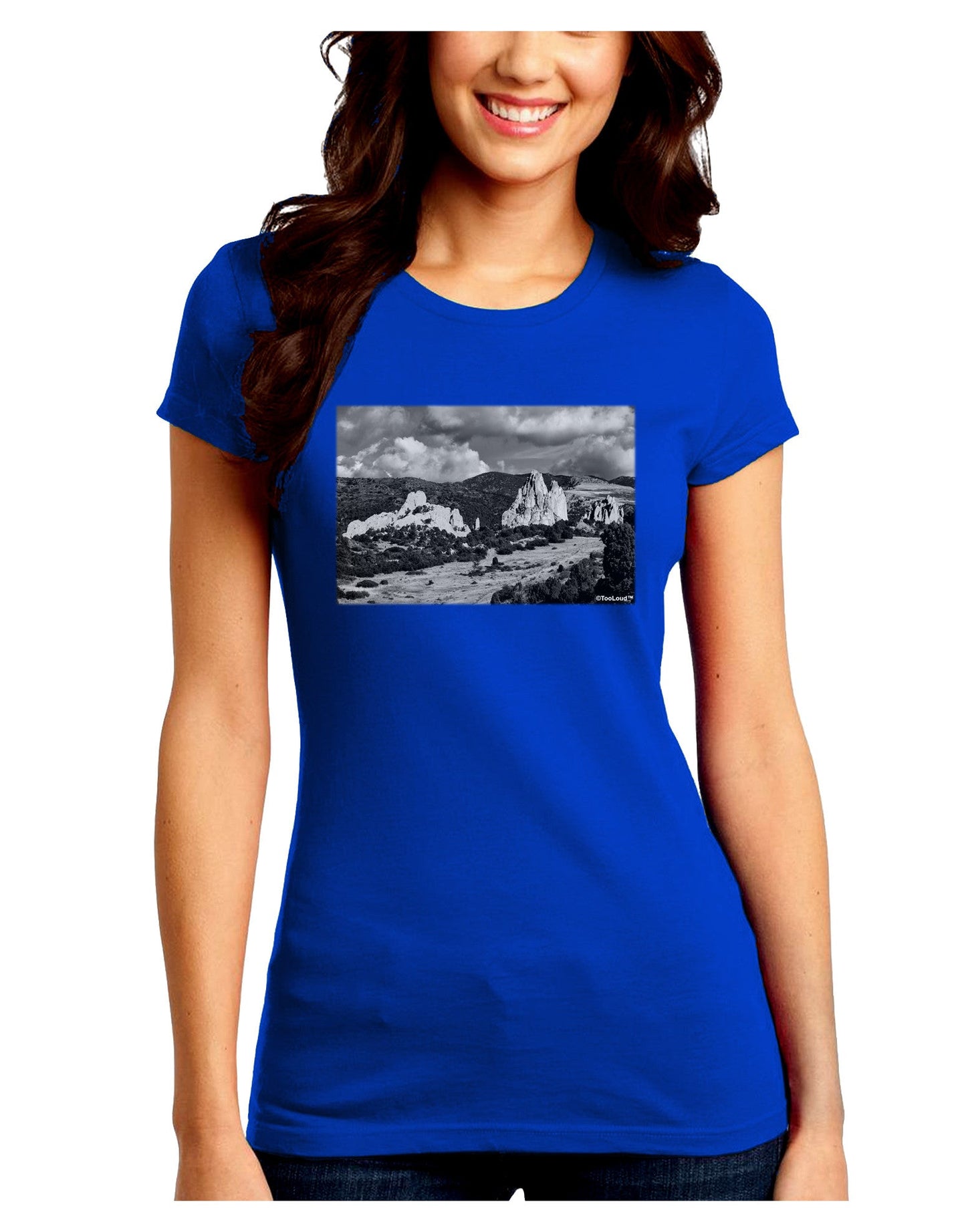CO Mountain Forest Scene Juniors Petite Crew Dark T-Shirt-T-Shirts Juniors Tops-TooLoud-Royal-Blue-Juniors Fitted Small-Davson Sales