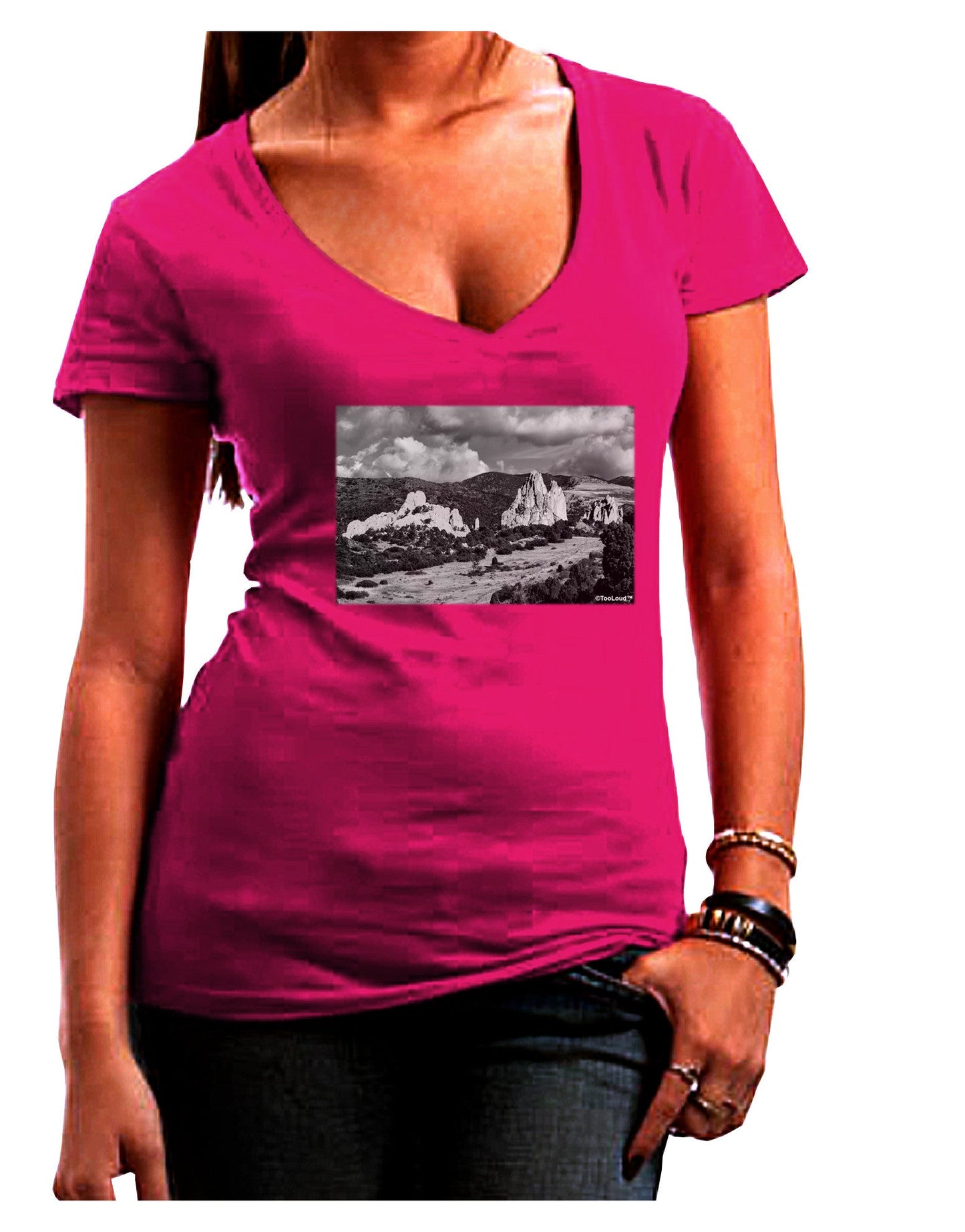 CO Mountain Forest Scene Womens V-Neck Dark T-Shirt-Womens V-Neck T-Shirts-TooLoud-Hot-Pink-Juniors Fitted Small-Davson Sales