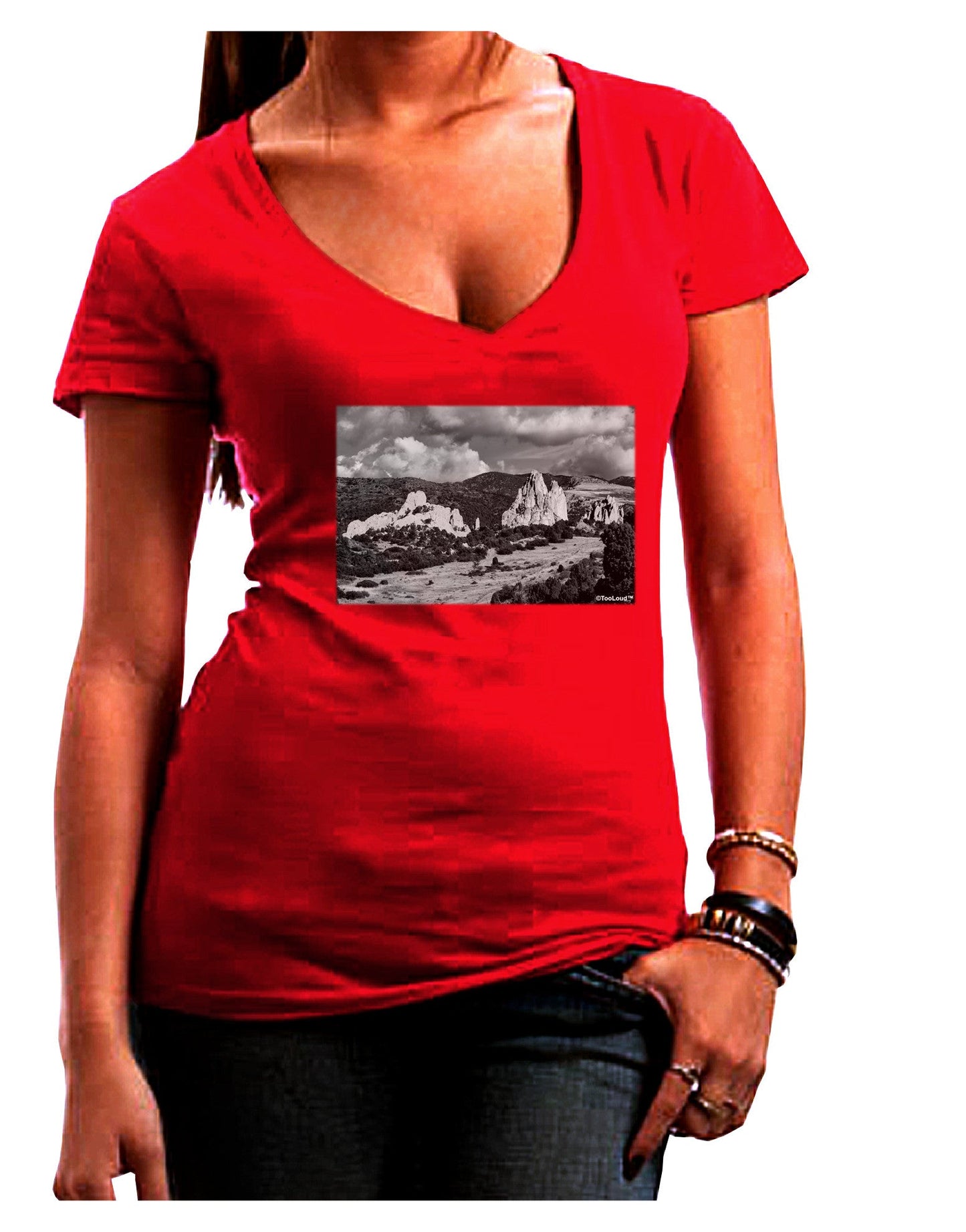 CO Mountain Forest Scene Womens V-Neck Dark T-Shirt-Womens V-Neck T-Shirts-TooLoud-Red-Juniors Fitted Small-Davson Sales