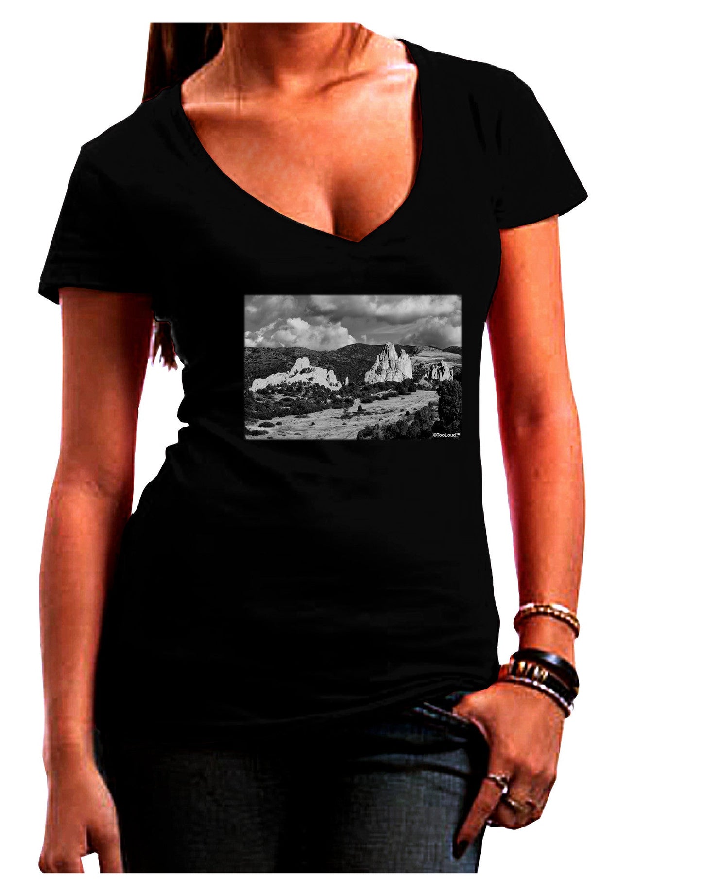 CO Mountain Forest Scene Womens V-Neck Dark T-Shirt-Womens V-Neck T-Shirts-TooLoud-Black-Juniors Fitted Small-Davson Sales