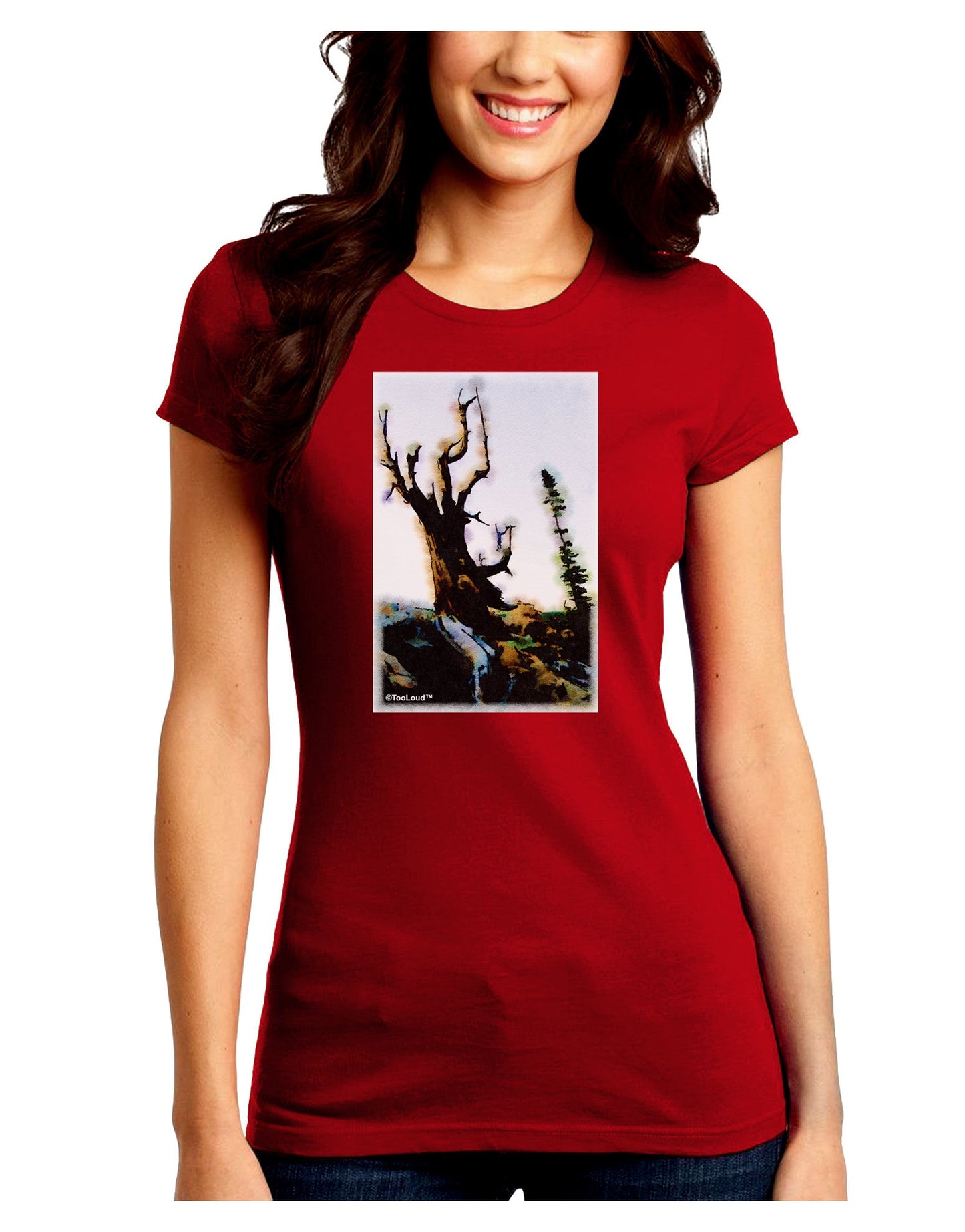 CO Mountain Scenery Watercolor Juniors Petite Crew Dark T-Shirt-T-Shirts Juniors Tops-TooLoud-Red-Juniors Fitted Small-Davson Sales