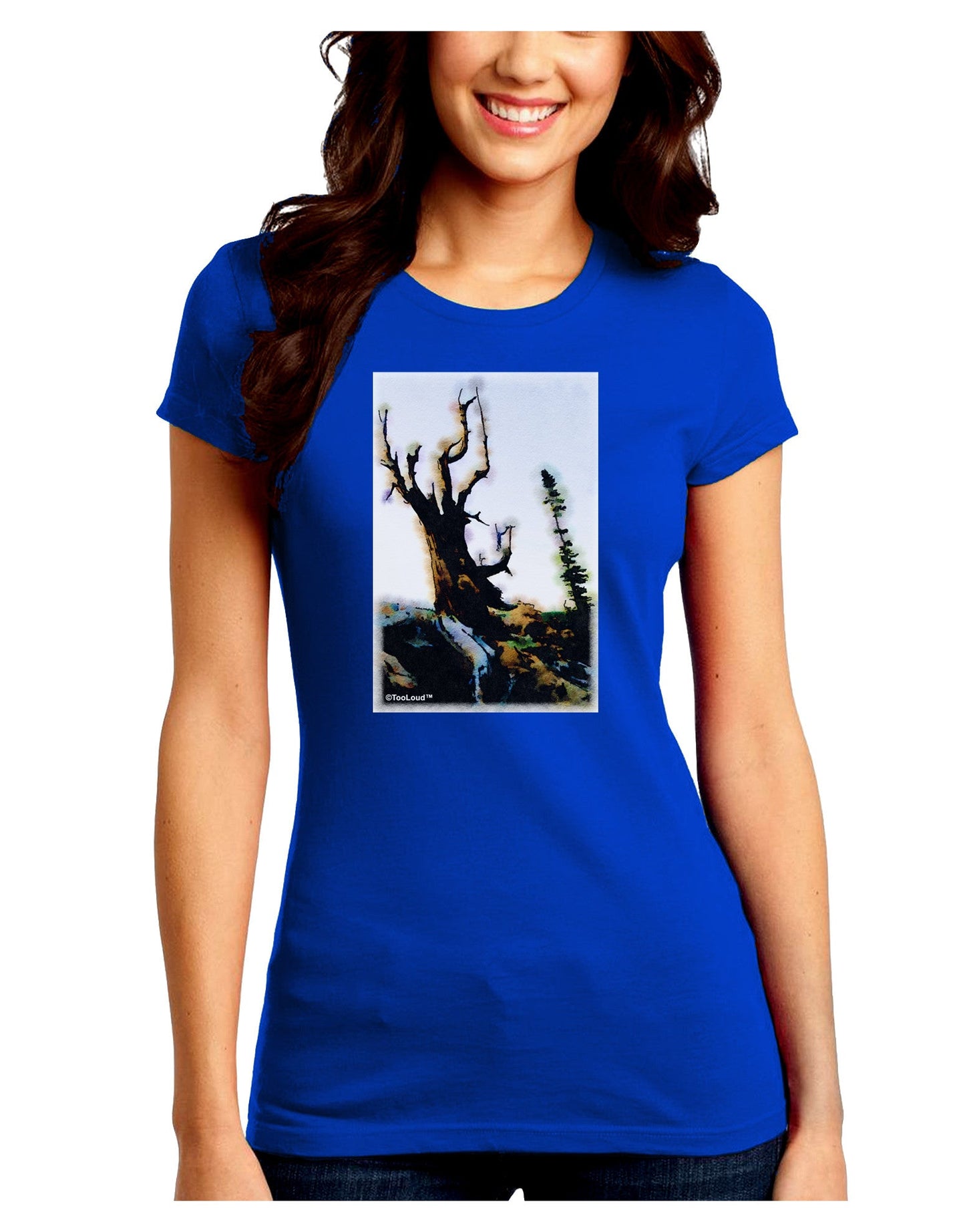 CO Mountain Scenery Watercolor Juniors Petite Crew Dark T-Shirt-T-Shirts Juniors Tops-TooLoud-Royal-Blue-Juniors Fitted Small-Davson Sales