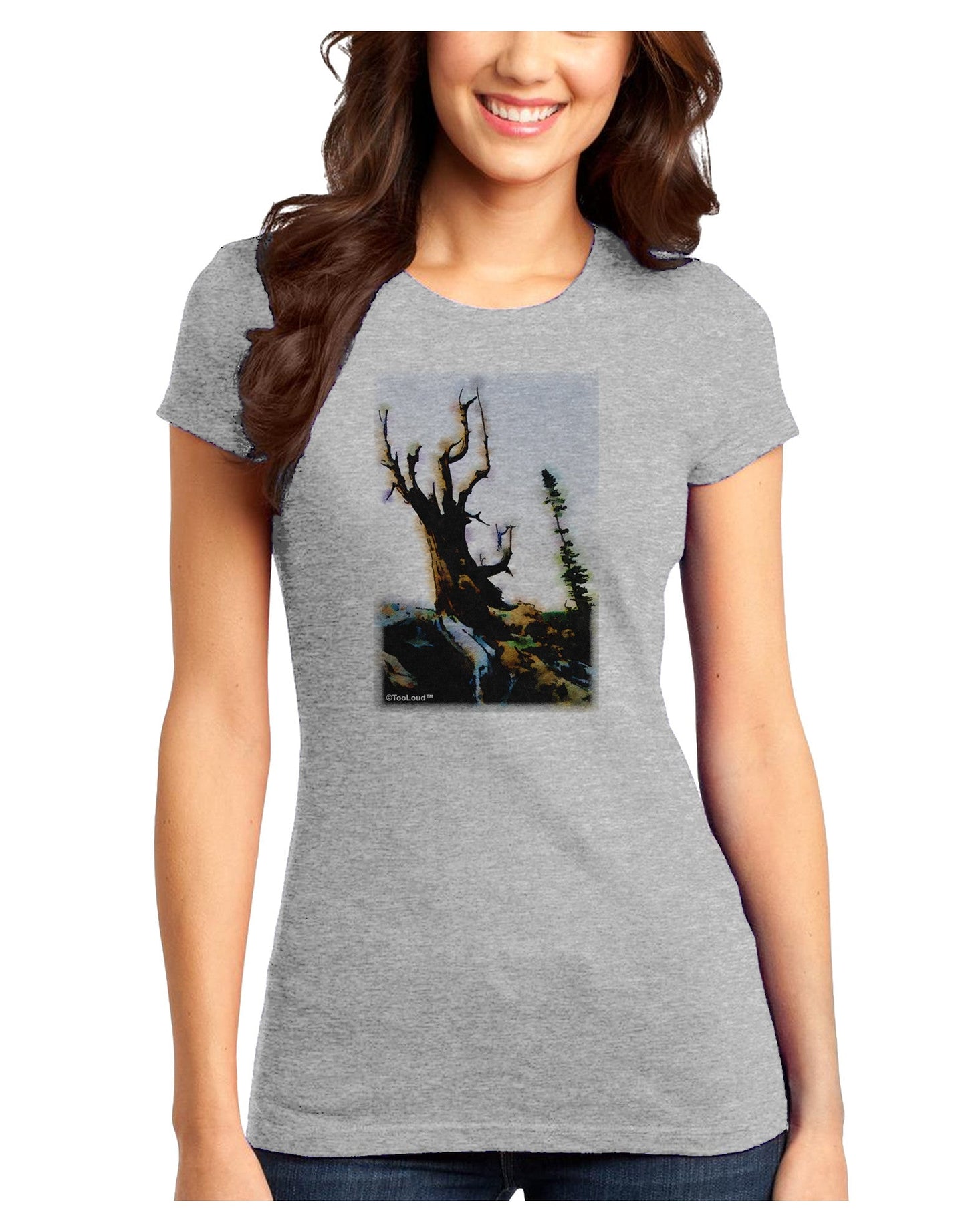 CO Mountain Scenery Watercolor Juniors Petite T-Shirt-T-Shirts Juniors Tops-TooLoud-Ash-Gray-Juniors Fitted X-Small-Davson Sales