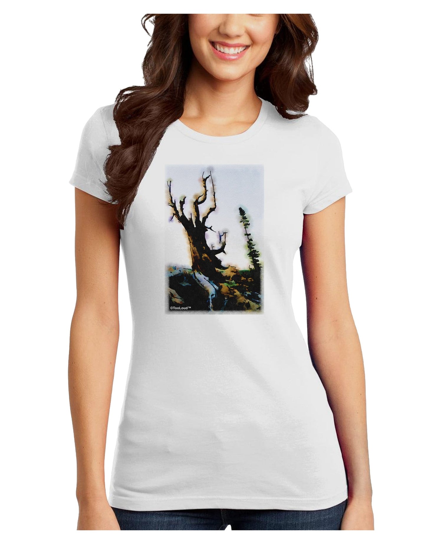 CO Mountain Scenery Watercolor Juniors Petite T-Shirt-T-Shirts Juniors Tops-TooLoud-White-Juniors Fitted X-Small-Davson Sales