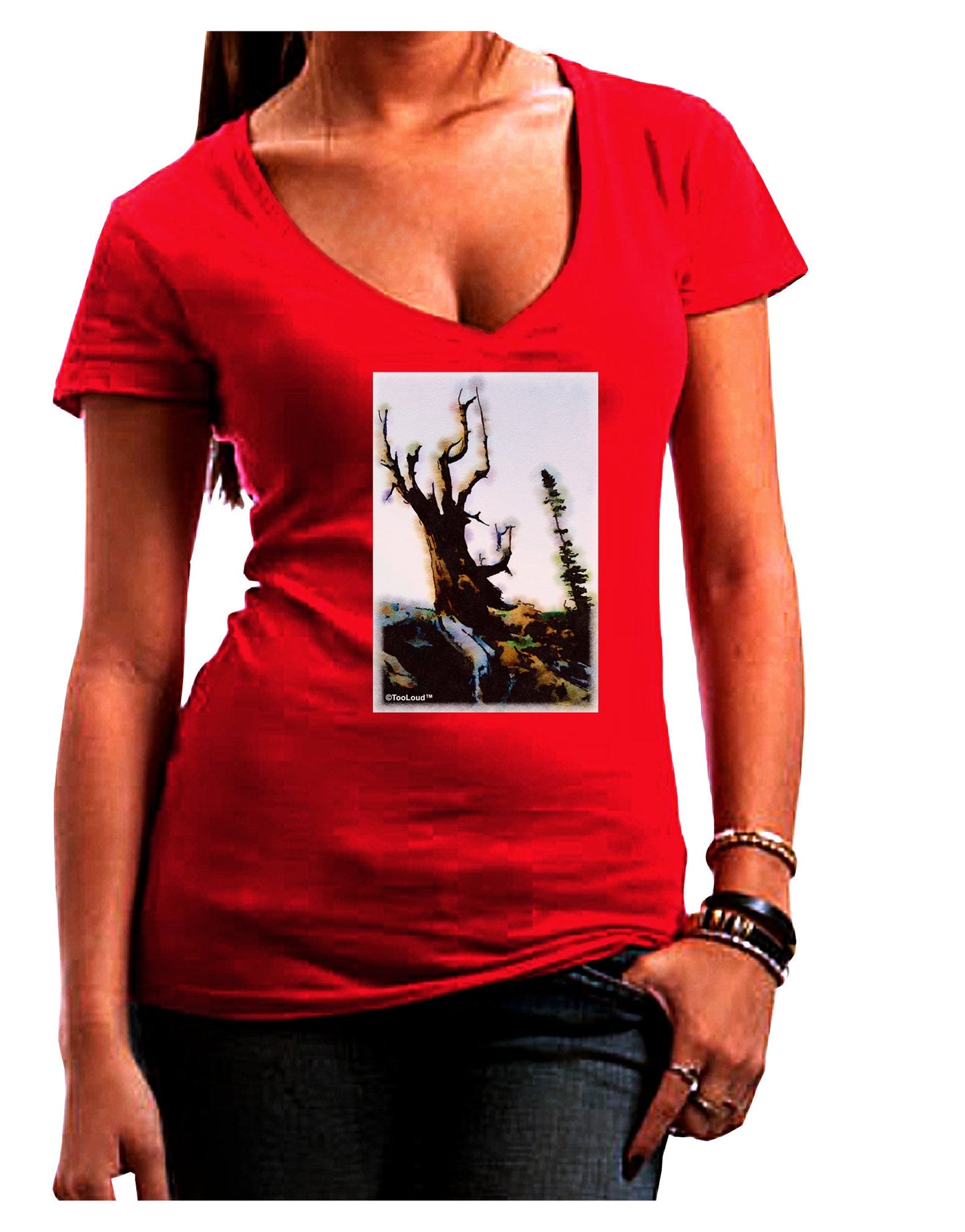CO Mountain Scenery Watercolor Womens V-Neck Dark T-Shirt-Womens V-Neck T-Shirts-TooLoud-Red-Juniors Fitted Small-Davson Sales