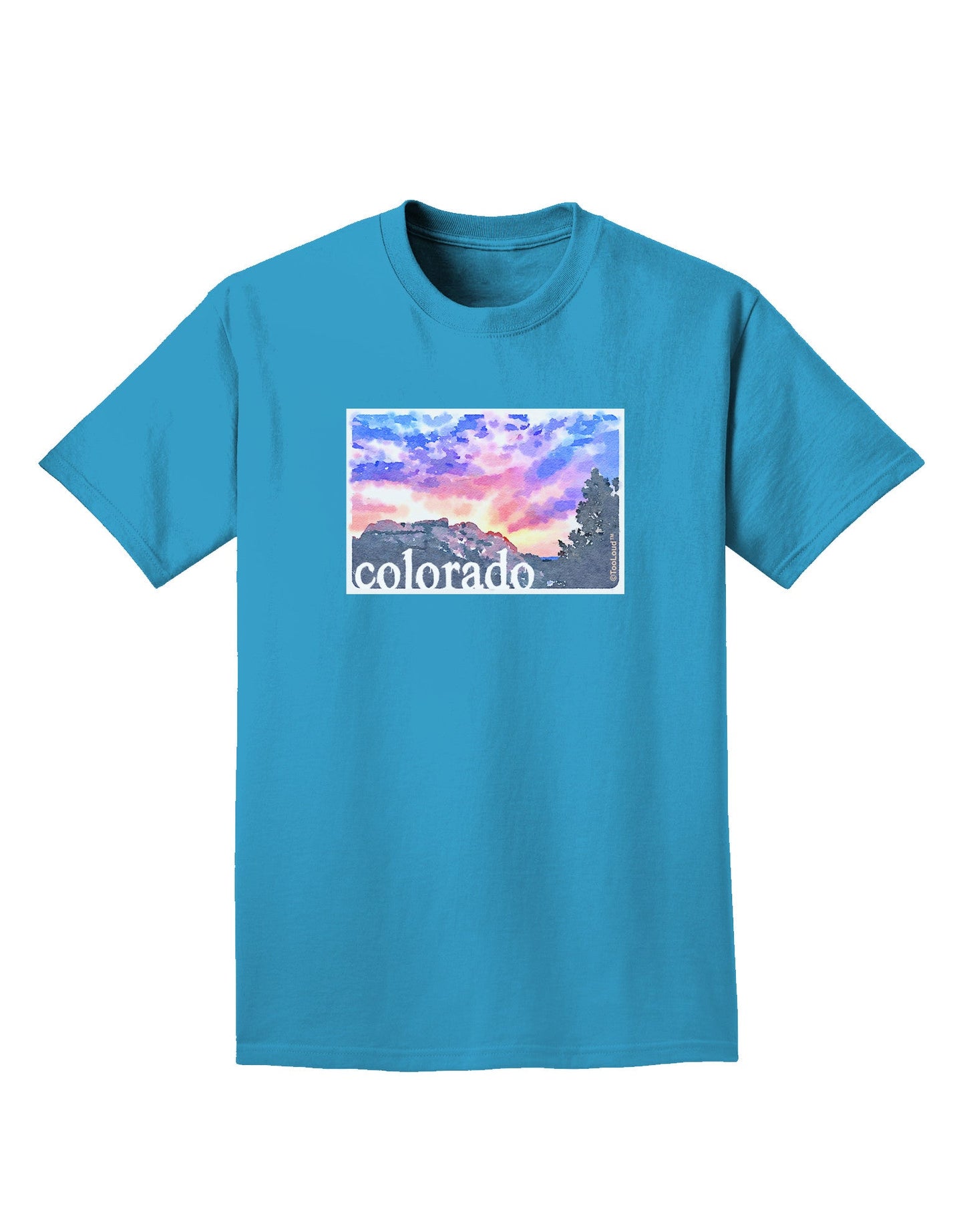 CO Rainbow Sunset Watercolor Text Adult Dark T-Shirt-Mens T-Shirt-TooLoud-Turquoise-Small-Davson Sales