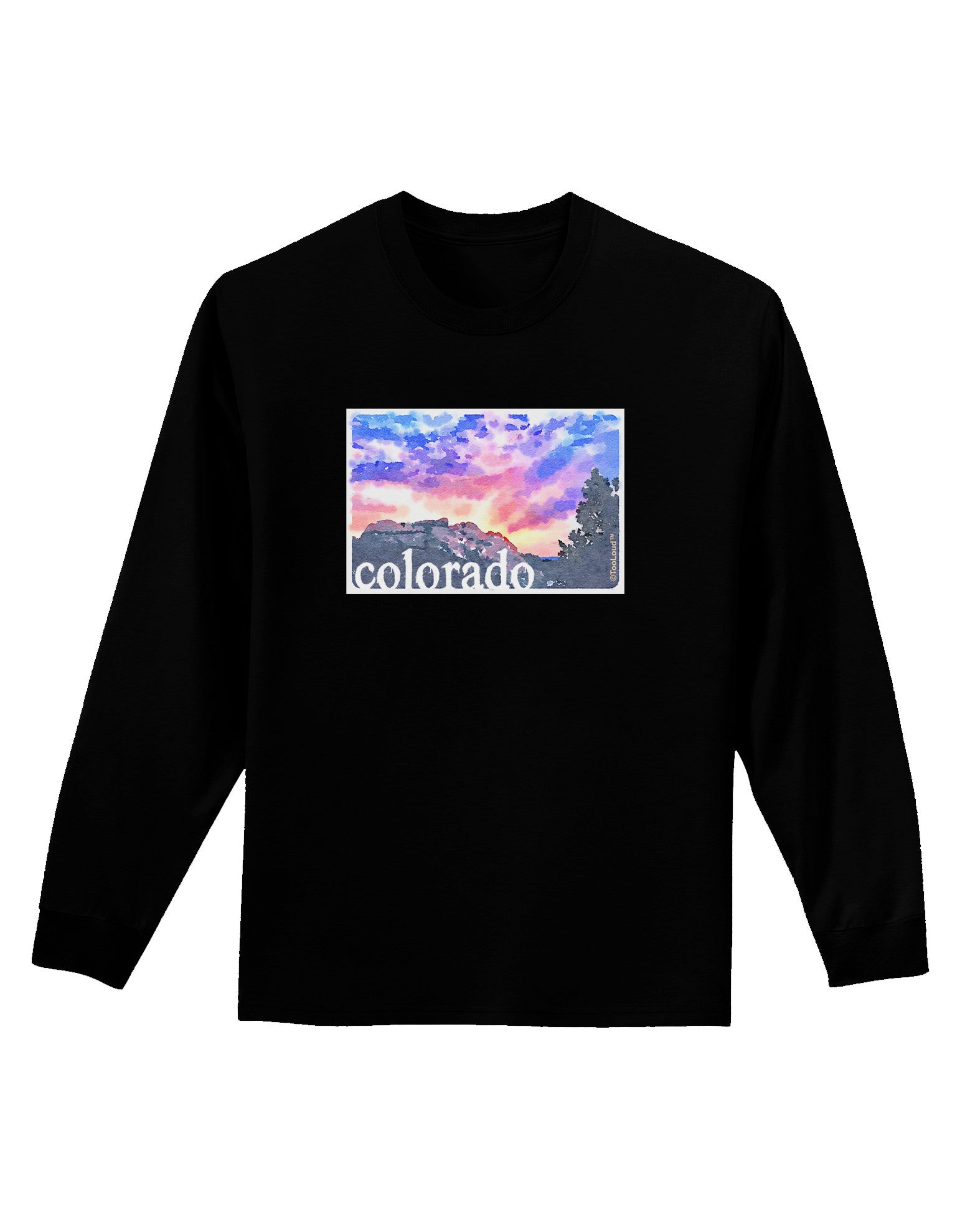 CO Rainbow Sunset Watercolor Text Adult Long Sleeve Dark T-Shirt-TooLoud-Black-Small-Davson Sales
