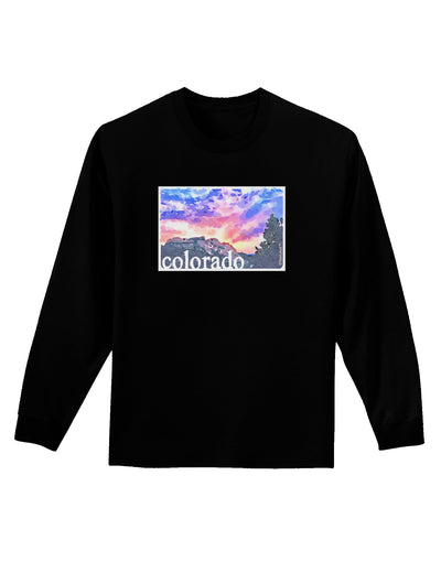 CO Rainbow Sunset Watercolor Text Adult Long Sleeve Dark T-Shirt-TooLoud-Black-Small-Davson Sales