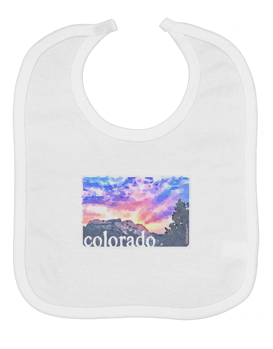 CO Rainbow Sunset Watercolor Text Baby Bib