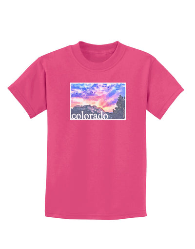 CO Rainbow Sunset Watercolor Text Childrens Dark T-Shirt-Childrens T-Shirt-TooLoud-Sangria-X-Small-Davson Sales